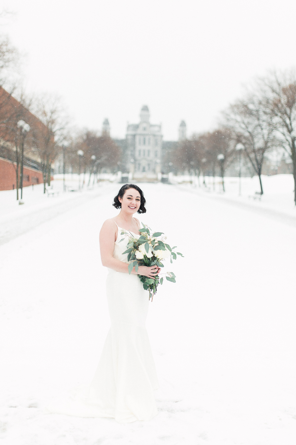 snowy vintage-inspired bridal portraits in Northern Virginia